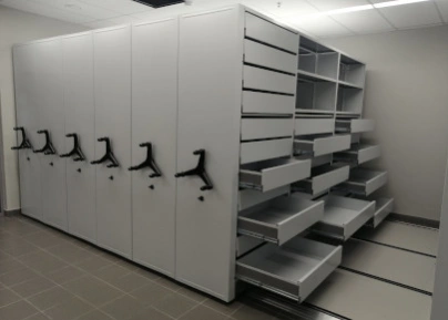 Стеллаж с выдвижными ящиками для хранения архива